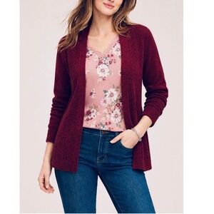 Kohls Purple/Maroon Open Front Extra Cozy Cable Cardigan Sweater